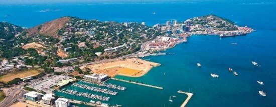Aerial view of a Papua New Guinean coastal town